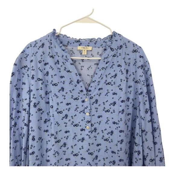 Como Blu Womens 100% Rayon Blue Floral Print Top Blouse SZ 2X V-Neck 3/4 Sleeve - Picture 8 of 12